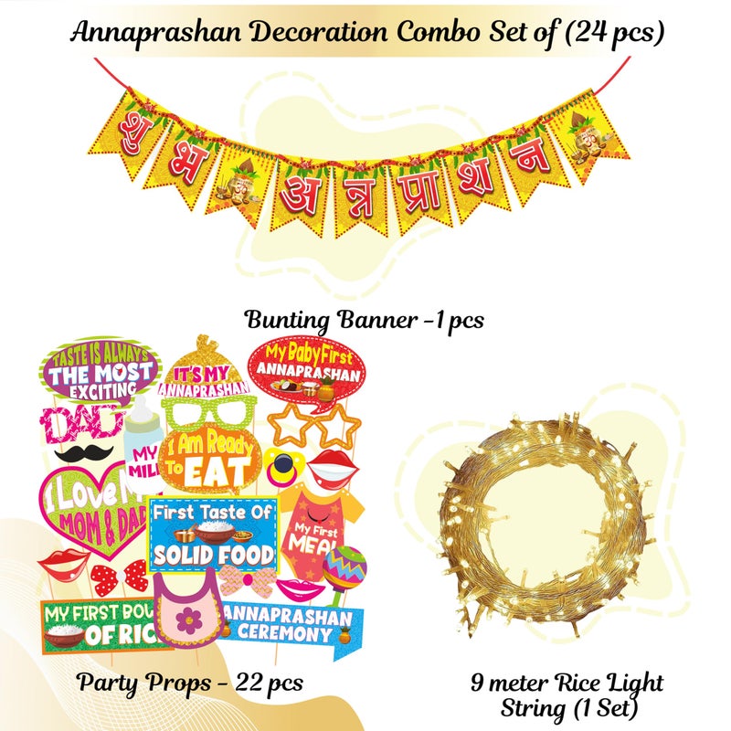 Wobbox Shubh Annaprashan Decoration Items Set which Includes Baby annaprashan Ceremony Props, Subh Annaprashan Banner, Rice Light Decoration, Rice Ceremony Decorations Items(27 Pcs Set)(FP5709) - Image 2