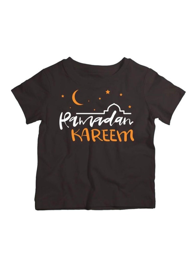 Brain Giggles Brain Giggles Ramadan Kareem tshirt Unisex Round Neck Tshirts for Kids Boys Girls, Black,Eid Gift for kids  - Image 1