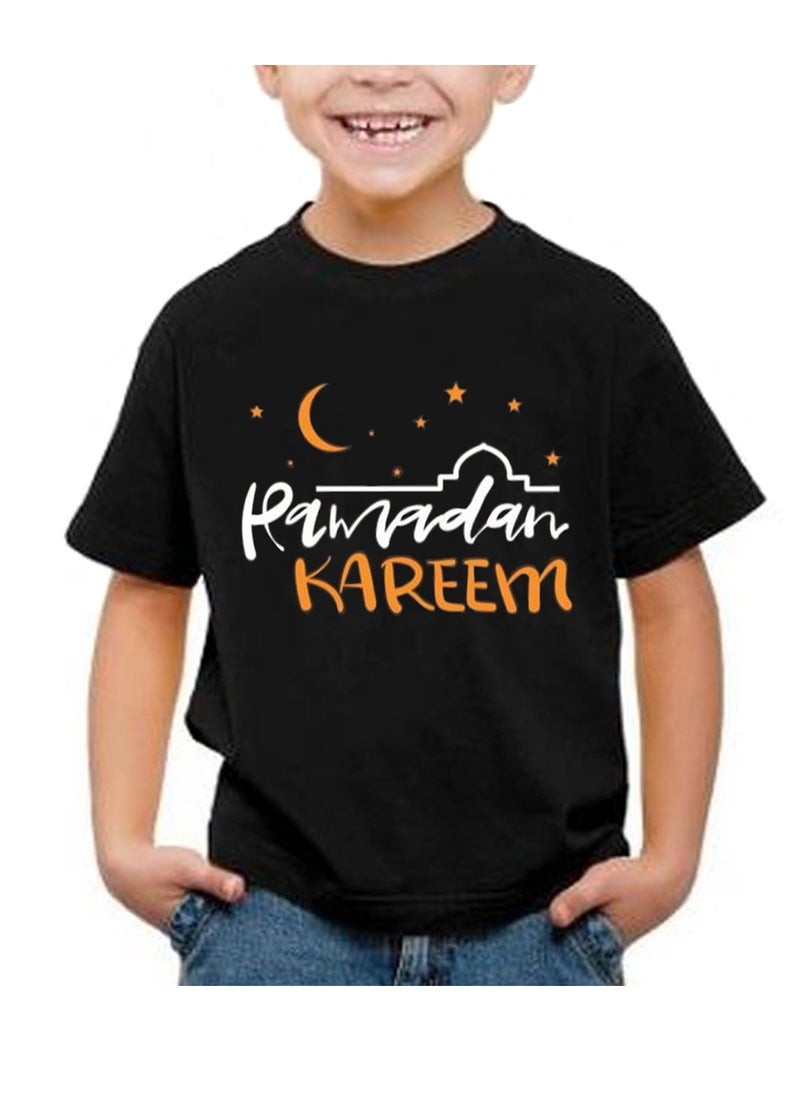 Brain Giggles Brain Giggles Ramadan Kareem tshirt Unisex Round Neck Tshirts for Kids Boys Girls, Black,Eid Gift for kids  - Image 2