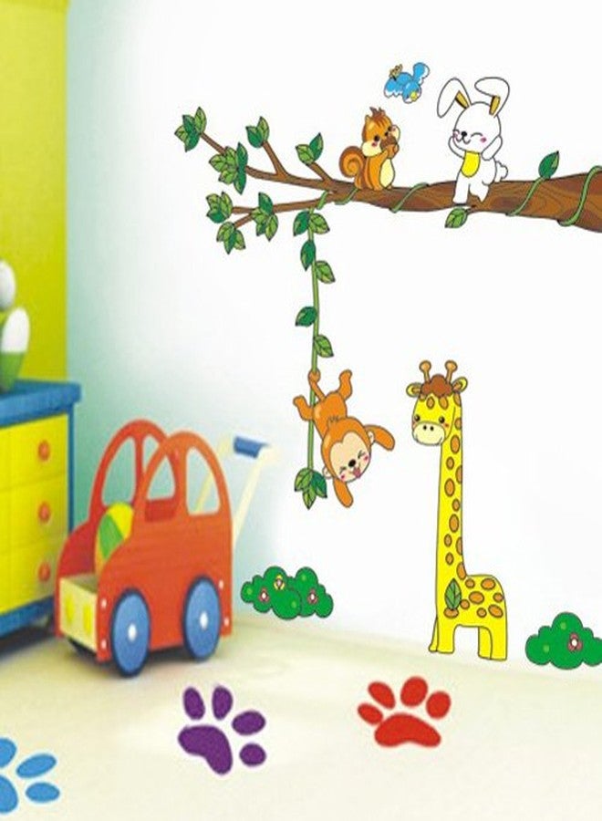 Asmi Collections Wall Stickers Tree Branch Giraffe Monkey Rabbit for Kids Room XY1019 - Image 1