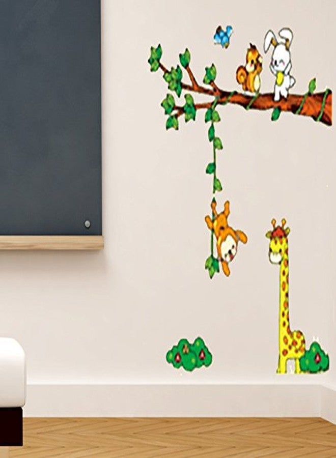 Asmi Collections Wall Stickers Tree Branch Giraffe Monkey Rabbit for Kids Room XY1019 - Image 2