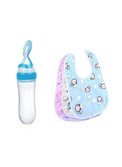 BabyGo Waterproof Baby Apron With Bib Set 3 & Soft Silicone Baby Food Feeder Squeeze Bottle For Solid Food With Dispensing Spoon Bpa Free & Fda Approved Baby Feeding Bottle90Ml (Combo Pack)  - Image 1