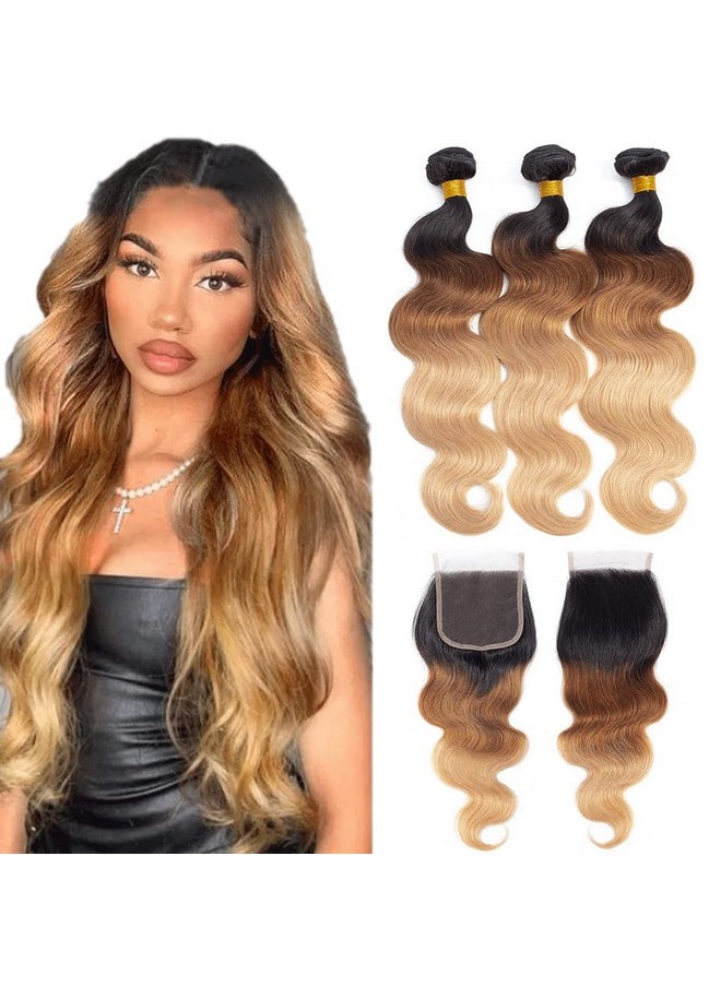 ROYAL IMPRESSION 12A Ombre Brazilian Virgin Hair Bundles With 4×4 Lace Closure (14 16 18+12") Ombre Brazilian Remy Body Wave Human Hair 3 Bundles With Closure 100% Unprocessed 3 Tone Ombre Hair Bundles With Closure  - Image 1