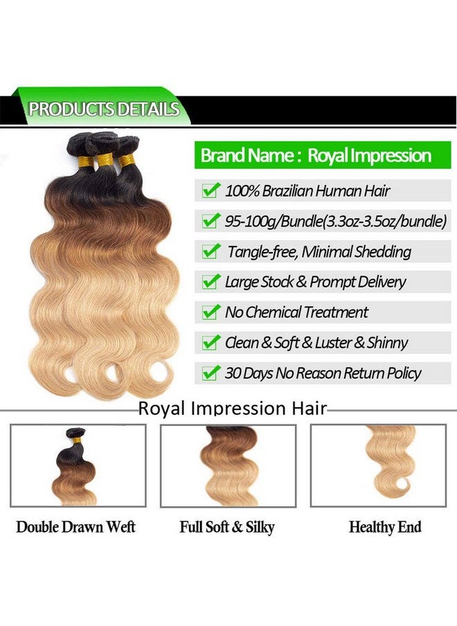 ROYAL IMPRESSION 12A Ombre Brazilian Virgin Hair Bundles With 4×4 Lace Closure (14 16 18+12") Ombre Brazilian Remy Body Wave Human Hair 3 Bundles With Closure 100% Unprocessed 3 Tone Ombre Hair Bundles With Closure  - Image 4