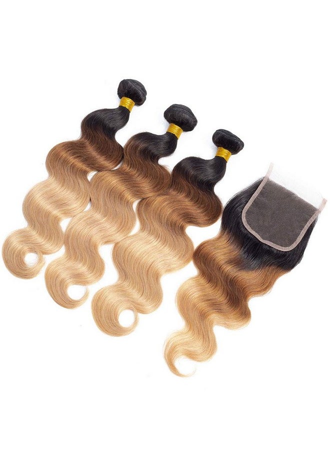 ROYAL IMPRESSION 12A Ombre Brazilian Virgin Hair Bundles With 4×4 Lace Closure (14 16 18+12") Ombre Brazilian Remy Body Wave Human Hair 3 Bundles With Closure 100% Unprocessed 3 Tone Ombre Hair Bundles With Closure  - Image 3