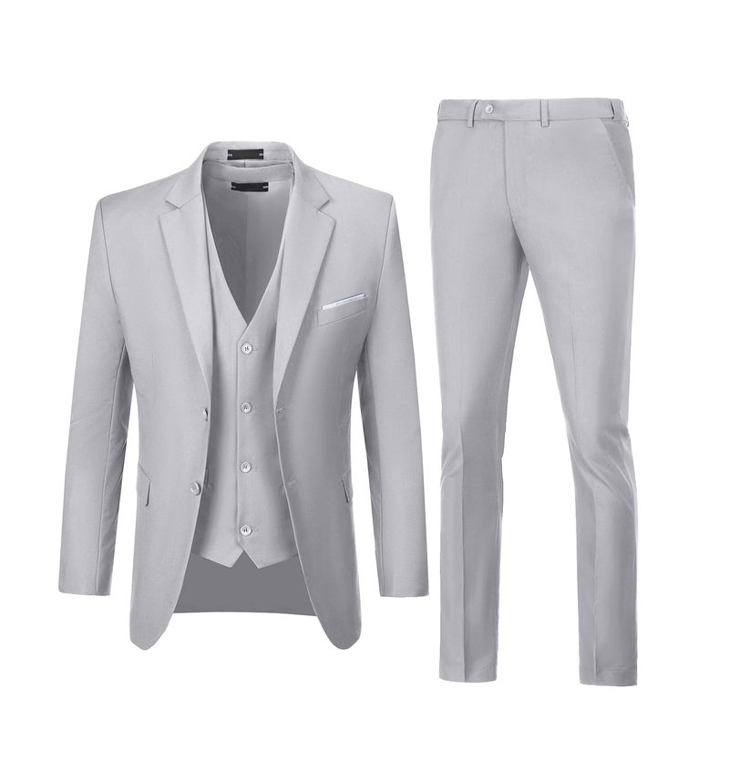 Wedding Suits Men Suit Grey 3 Pieces Set Slim Fit Groomsmen Prom Suit Tuxedo Business Formal Casual Groom Jacket Blazer Pants