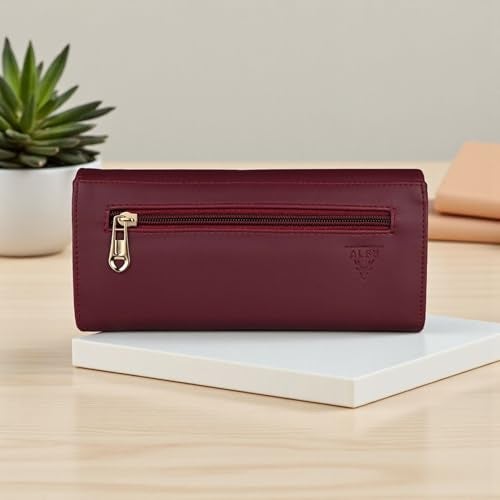 ALSU Women's Maroon Hand Clutch Wallet Purse Trendy Lock Closure |Phone Holder|4 Cards Pocket (ldu-012mar) - Image 2