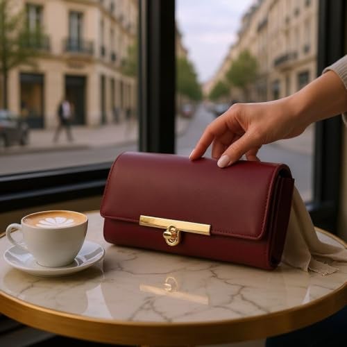 ALSU Women's Maroon Hand Clutch Wallet Purse Trendy Lock Closure |Phone Holder|4 Cards Pocket (ldu-012mar) - Image 5