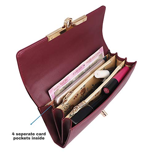 ALSU Women's Maroon Hand Clutch Wallet Purse Trendy Lock Closure |Phone Holder|4 Cards Pocket (ldu-012mar) - Image 4