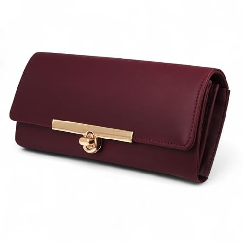 ALSU Women's Maroon Hand Clutch Wallet Purse Trendy Lock Closure |Phone Holder|4 Cards Pocket (ldu-012mar) - Image 1