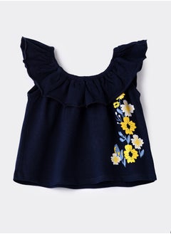 Navy Blue Ruffled Cotton Top with Floral Embroidery for Infant Girls - pzsku/ZB46AE76CC59D02114678Z/45/_/1740055238/f8b1e2df-b467-479d-bbcf-7d69086793f1