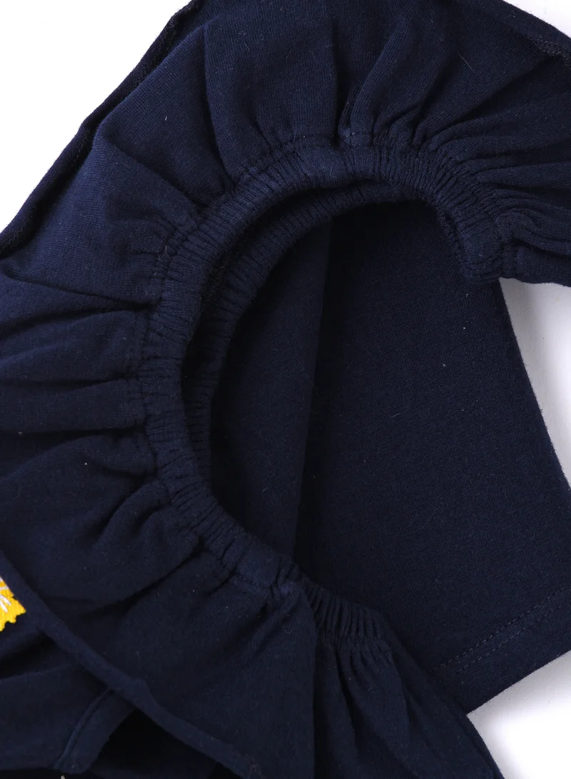 Jelliene Navy Blue Ruffled Cotton Top with Floral Embroidery for Infant Girls
