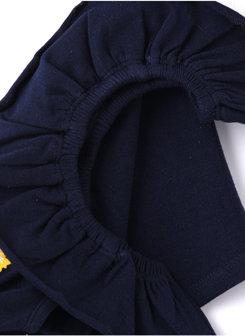 Jelliene Navy Blue Ruffled Cotton Top with Floral Embroidery for Infant Girls  - Image 4
