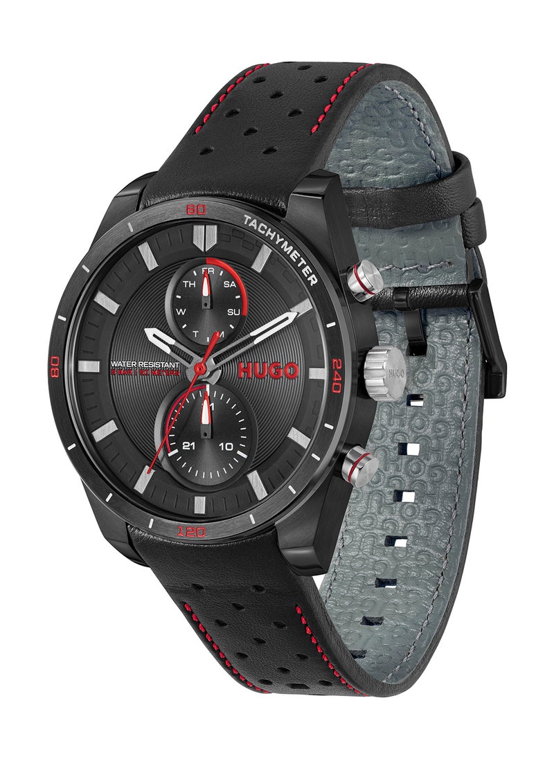 HUGO BOSS - ساعة هوجو بوس المستديرة التناظرية للرجال بحافظة سوداء - 1530370 - Image 1