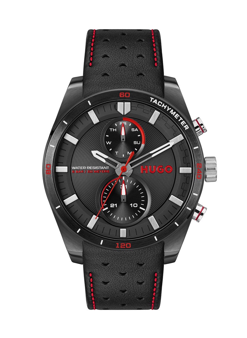 HUGO BOSS - ساعة هوجو بوس المستديرة التناظرية للرجال بحافظة سوداء - 1530370 - Image 1