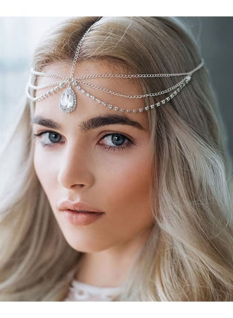 Head Chain, Headbands Wedding Headpiece Accessories Head Chain Vintage Rhinestones Crysatal Drop Headpiece Headband Wedding Prom Eveing Women Girl Hair Accessories, Silver - Image 1