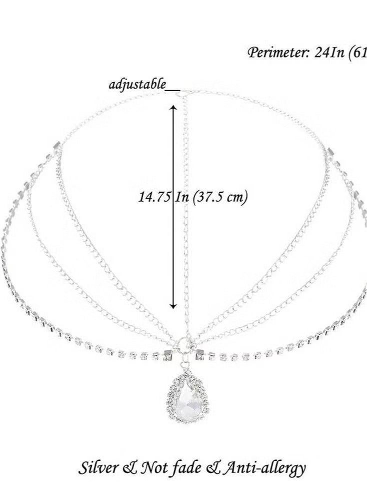 Head Chain, Headbands Wedding Headpiece Accessories Head Chain Vintage Rhinestones Crysatal Drop Headpiece Headband Wedding Prom Eveing Women Girl Hair Accessories, Silver - Image 5