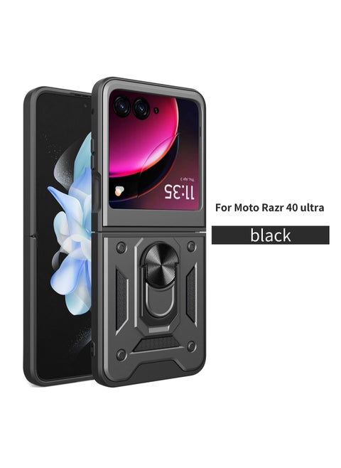 for MOTO Razr 40 Ultra Case with Magnetic Ring Stand, Shockproof Protective  Phone Cover Black