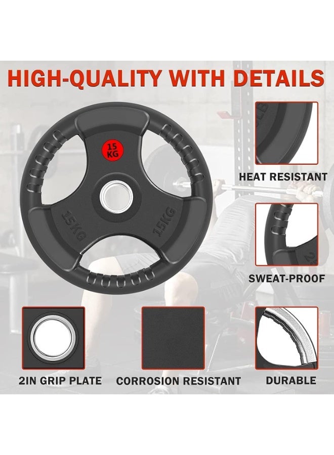 Generic DeltaPower Fitness Olympic Weight Plates with Rubber Finish 2’’ Opening & Tri-Grips,Black Barbell Plates Discs in Single for Lifting and Strength Training (15, Kilograms)  - Image 3