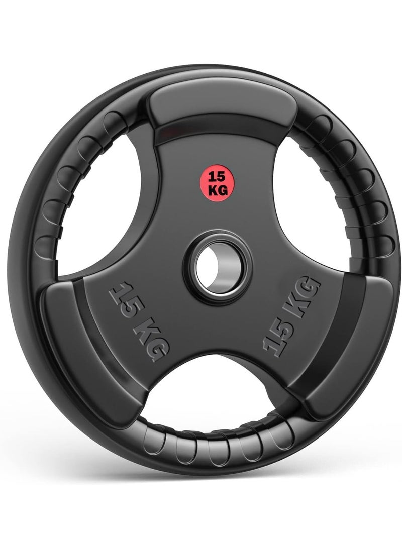 Generic DeltaPower Fitness Olympic Weight Plates with Rubber Finish 2’’ Opening & Tri-Grips,Black Barbell Plates Discs in Single for Lifting and Strength Training (15, Kilograms)  - Image 1