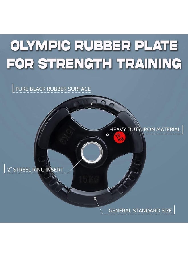 Generic DeltaPower Fitness Olympic Weight Plates with Rubber Finish 2’’ Opening & Tri-Grips,Black Barbell Plates Discs in Single for Lifting and Strength Training (15, Kilograms)  - Image 2