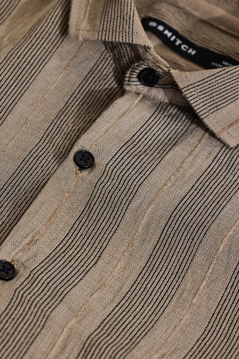 SNITCH Beige Stripes Slim Fit Shirt