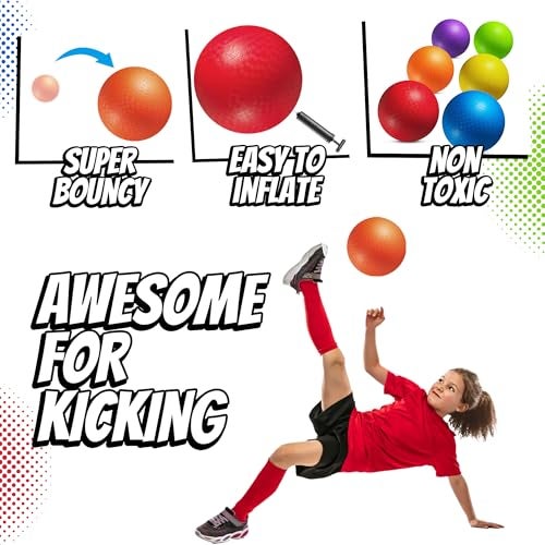 PlayBolt 8.5 Inch Playground Balls Dodgeballs for Kids & Adults - (Pack of 6) Inflatable Rubber Indoor Outdoor Bouncy, Kickballs, Four Square and Handballs for School, Gym, Recess and More with Ball Pump - Image 2