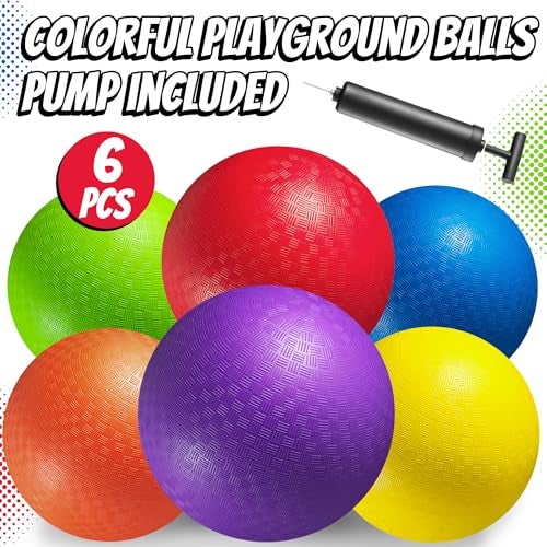 PlayBolt 8.5 Inch Playground Balls Dodgeballs for Kids & Adults - (Pack of 6) Inflatable Rubber Indoor Outdoor Bouncy, Kickballs, Four Square and Handballs for School, Gym, Recess and More with Ball Pump - Image 4