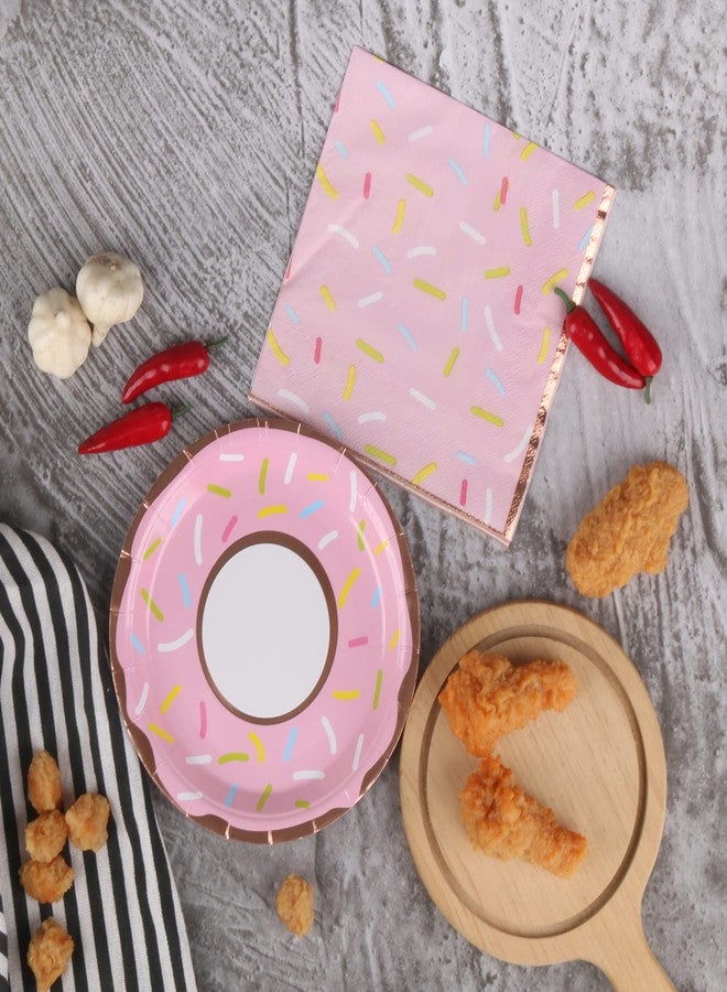 Pandecor Donut Themed Birthday Party Disposable Plates and Napkins Set, Serve up to 24 Guests, Cake Dessert Plates and Napkins for Donut Birthday Party - Image 4