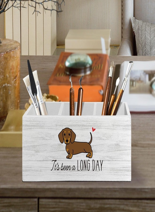 XLDLIOO Funny Dachshund Pen Pencil Holder Organizer for Desk Accessories, Weiner Dog Gifts Wooden Box Sign Desk Decor for Home Office Decoration, Gifts for Dachshund Lovers Women Men - Image 2