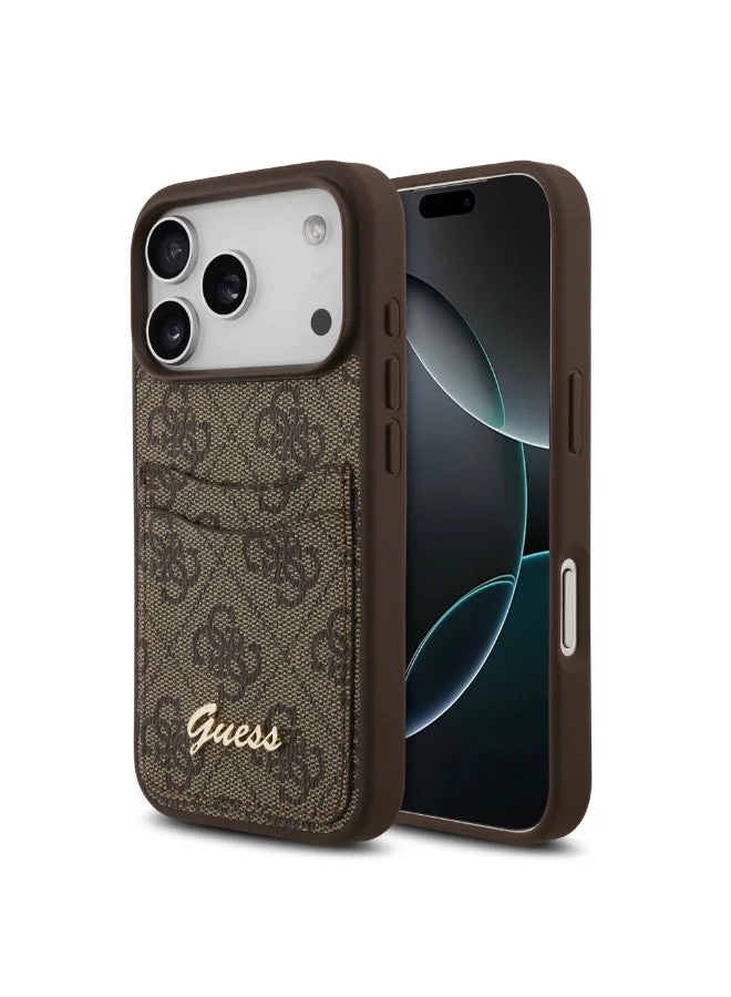 Guess iPhone 18 Pro Max Hard Case with Card Slot 4G Pattern and Script Logo