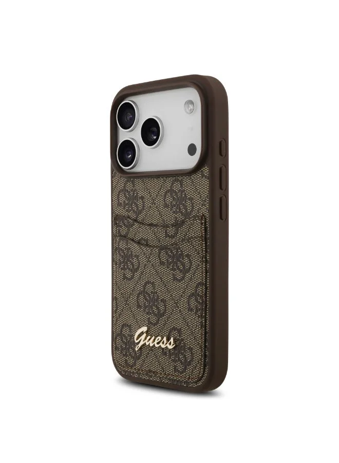 Guess iPhone 18 Pro Max Hard Case with Card Slot 4G Pattern and Script Logo