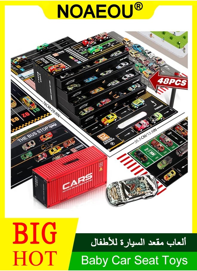 Generic - Toy Cars for Kids,48 Pull Back Race Cars Toys,Container Storage Box,Casting Metal Toy Cars Set,Dinosaur and Racing Pattern,Small Cars for Toddlers 3-5 - Image 1