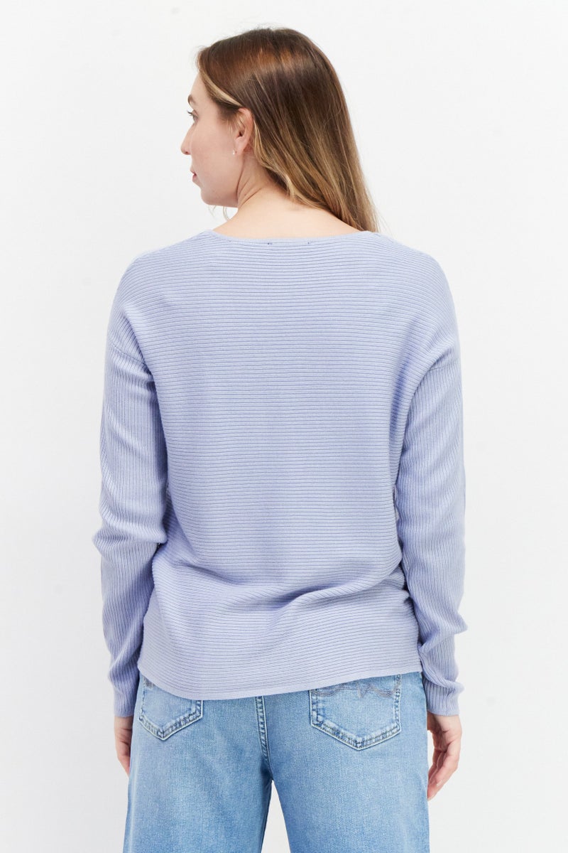 Zero Women V-Neck Long Sleeve Textured Sweater, Lilac - Image 3