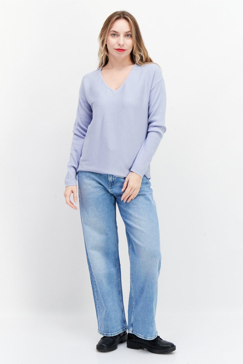 Zero Women V-Neck Long Sleeve Textured Sweater, Lilac - Image 4
