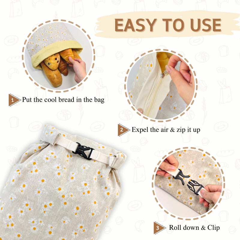 BYTTME 2 Pack Beeswax Bread Bags for Homemade Bread with Zipper, Large 13x17'' Reusable Beeswax Sourdough Bread Storage Bag, Keep Loaves Fresh Longer, Freezer Safe & Airtight, Natural, Zero Waste - Image 4