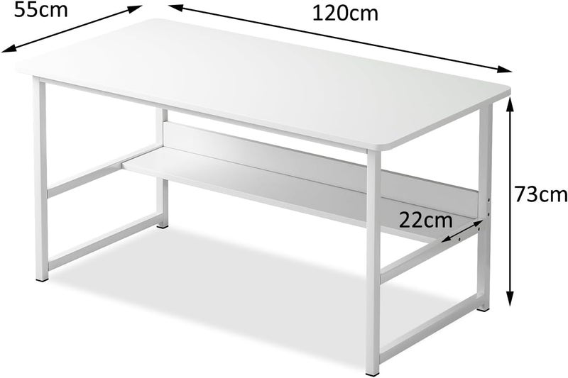JOYSEUS Computer Desk with Shelf, Sturdy Steel Office Table & Gaming Desk, Rounded Corner Design, Scratch Resistant Waterproof Top (white) - Image 2