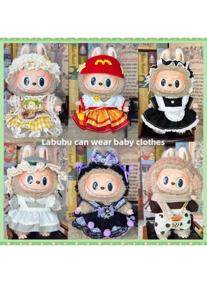 Loquat Clothes Only】 Labubu Sit Party Doll Vinyl Rag Winter Cute Sit Party Bib Pants Suit-Color:Dark Green Floral-17cm Labubu Can Be Worn - Image 2