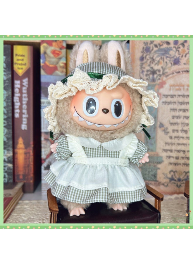 Loquat Clothes Only】 Labubu Sit Party Doll Vinyl Rag Winter Cute Sit Party Bib Pants Suit-Color:Dark Green Floral-17cm Labubu Can Be Worn - Image 1