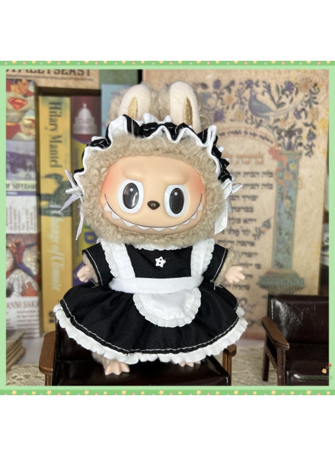 Loquat Clothes Only】 Labubu Sit Party Doll Vinyl Rag Winter Cute Sit Party Bib Pants Suit-Color:Dark Green Floral-17cm Labubu Can Be Worn - Image 5