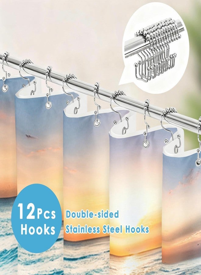 Nesphy Shower Curtain and Liner Set, Summer Beach Sea Ocean Shower Curtain and Liner with Double-Sided Stainless Steel Hooks, 3-in-1 Waterproof Fabric for Bathroom, 72x72 Inch - Image 2