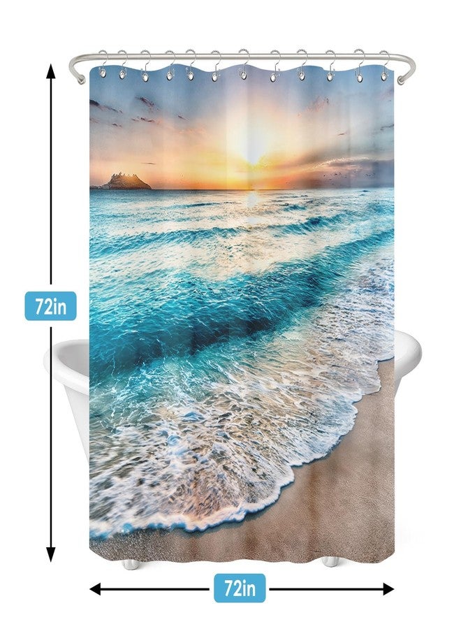 Nesphy Shower Curtain and Liner Set, Summer Beach Sea Ocean Shower Curtain and Liner with Double-Sided Stainless Steel Hooks, 3-in-1 Waterproof Fabric for Bathroom, 72x72 Inch - Image 4
