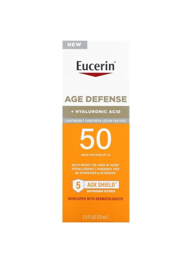 Eucerin Age Defense, Lightweight Sunscreen Lotion For Face, SPF 50, Fragrance Free, 2.5 fl oz (75 ml) 