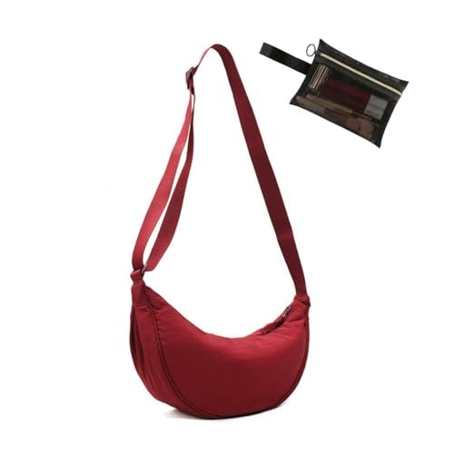 OHHMNKK Crossbody Bag Hobo Crescent Bag with Mesh Storage, Candy Bag for Halloween, Women Men Shoulder Purse Dumpling Adjustable Strap (Wine red) - Image 1