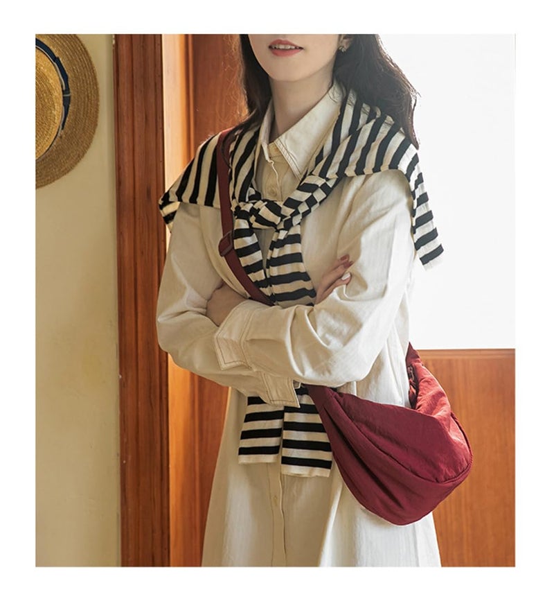 OHHMNKK Crossbody Bag Hobo Crescent Bag with Mesh Storage, Candy Bag for Halloween, Women Men Shoulder Purse Dumpling Adjustable Strap (Wine red) - Image 4