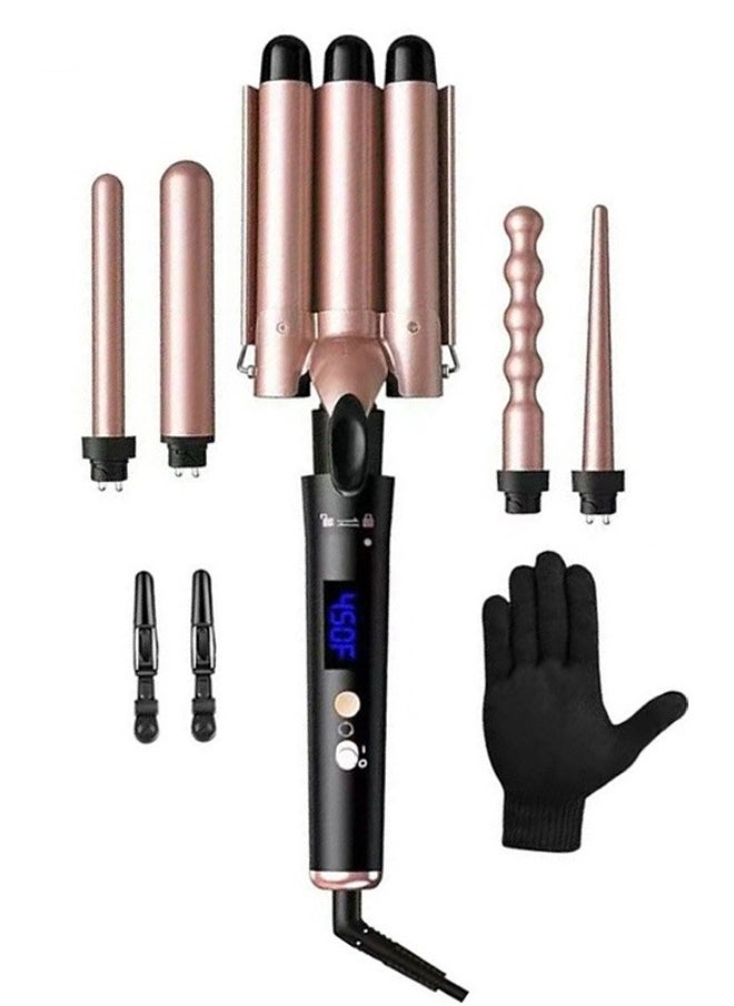 Ru syanl 5 in 1 Curling Wand with Temperature Display and 5 Interchangeable Ceramic Curling Wands Instant Heat Up Suitable for All Hair Types  - Image 1