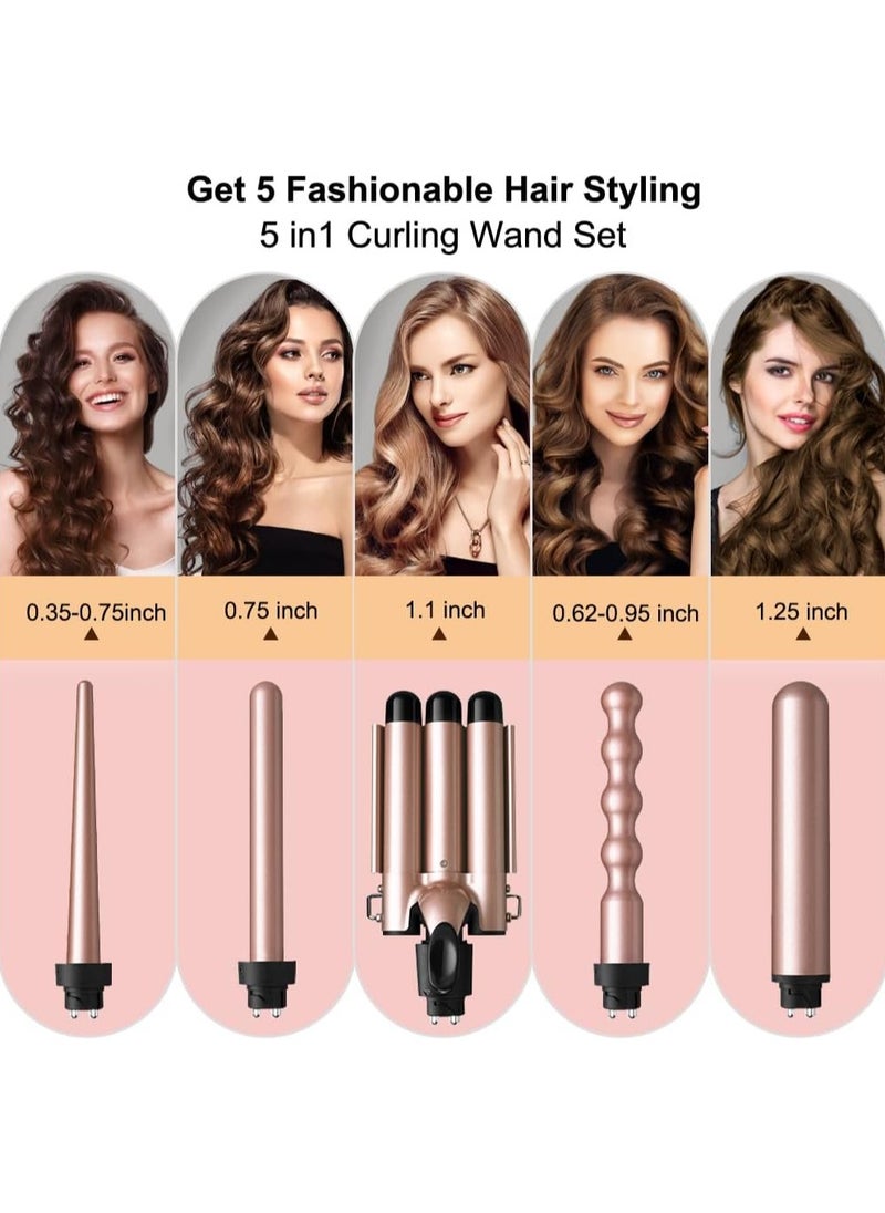Ru syanl 5 in 1 Curling Wand with Temperature Display and 5 Interchangeable Ceramic Curling Wands Instant Heat Up Suitable for All Hair Types  - Image 2