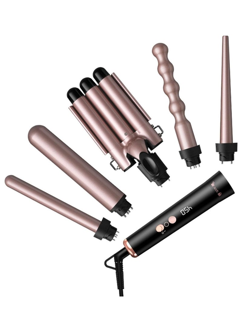 Ru syanl - 5 in 1 Curling Wand with Temperature Display and 5 Interchangeable Ceramic Curling Wands Instant Heat Up Suitable for All Hair Types - Image 1