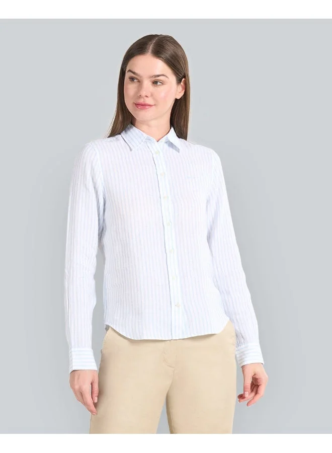 غانت قميص كتان مخطط بقصة عادية