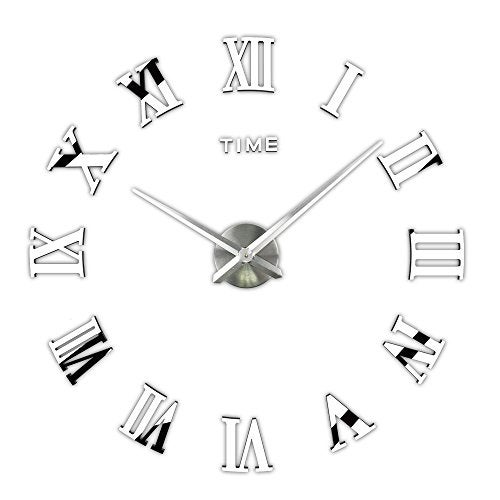 Timelike 3D DIY Wall Clock, 1M Modern Frameless Large 3D DIY Wall Clock Kit Decoration Home for Living Room Bedroom (Silver) - Image 1